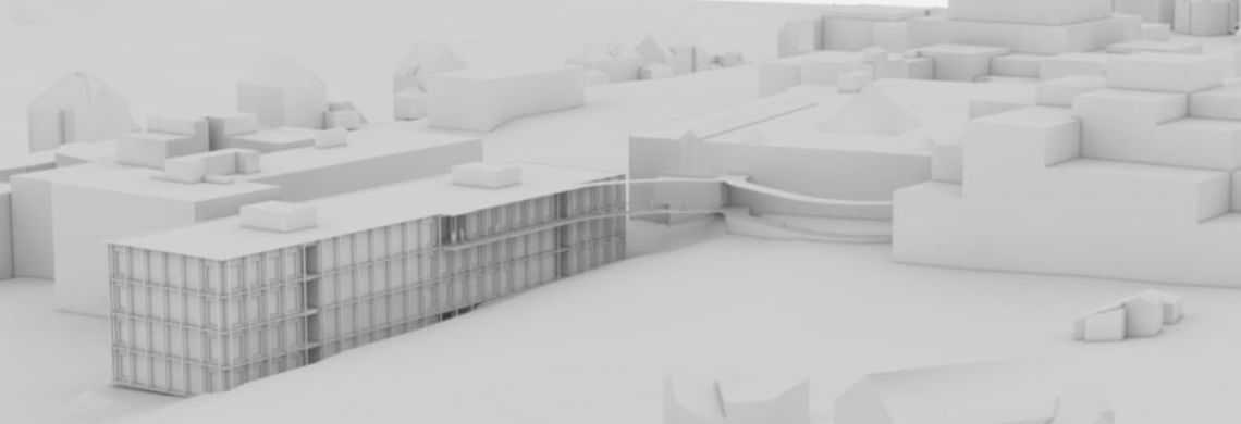 Man sieht ein Rendering des neuen Provisoriums mit Umgebung.